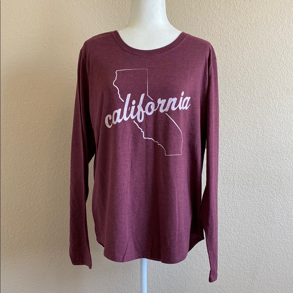 New Maroon California Relaxed Long Sleeve Tee